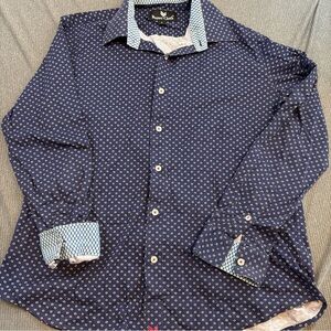 Butter Cloth large Navy Patterned Men's Casual Shirt